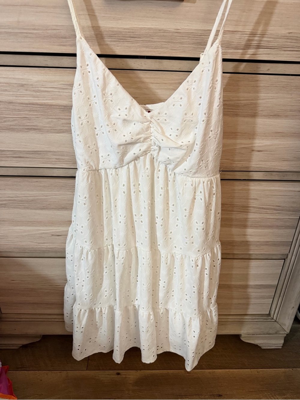 Women’s Dress White Eyelet Spaghetti Strap Sundress- XL